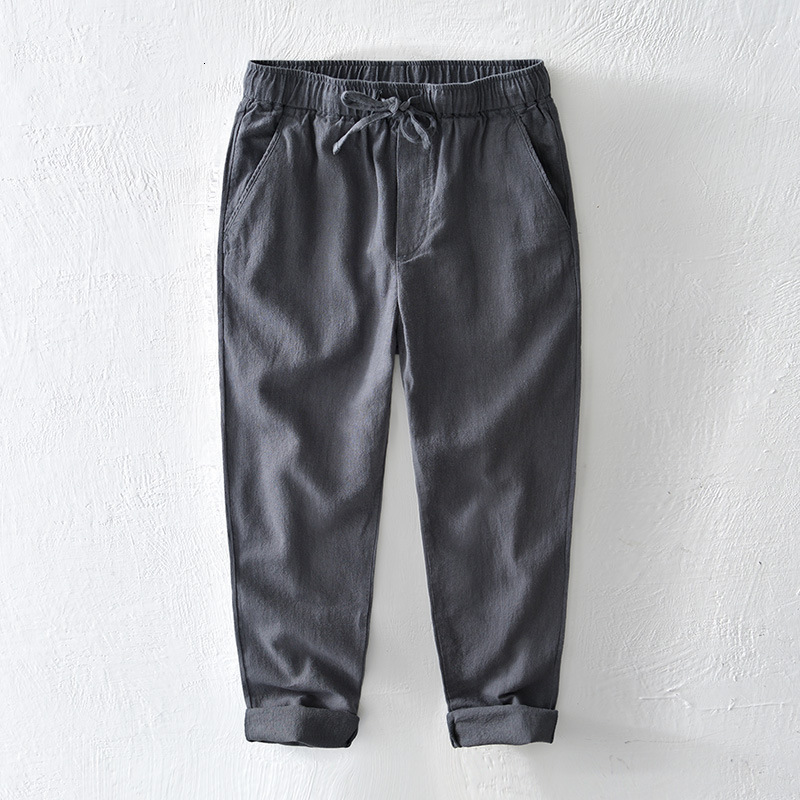 Men's Pants Autumn Spring Men Linen Pants Hemp Cotton Mixed Breathabe Drawstring Straight Casual Trouser in Thickened GB-L8223 230327