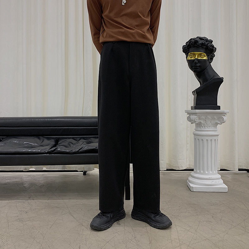 Men's Pants Winter Thick Woolen Pants Men Warm Fashion Cotton Black/Brown Suit Pants Men Loose Straight Pants Mens Casual Trousers S-2XL 230327