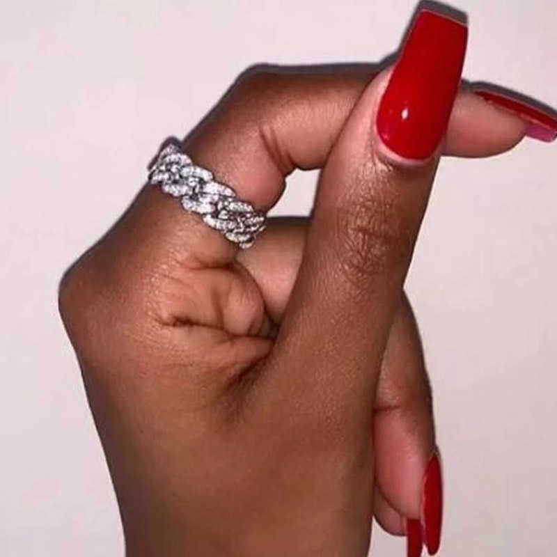 Band Rings Chic Cuban Link Chain Rings for Women Shiny Ice Out Zirconia Tennis Ring Micro Pave Crystal Fashion Accessories Hip Hop Jewelry Z0327