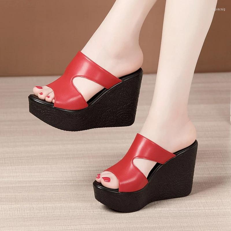 Sandals 11cm High Heel Wedges For Women 2024 Summer Platform Fashion Footwear Red Black White Large Size