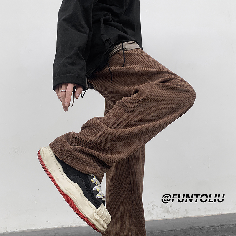 Men's Pants Spring Brown/Black Corduroy Pants Men Fashion Retro Casual Pants Men Streetwear Loose Hip Hop Straight Pants Mens Trousers M-2XL 2303