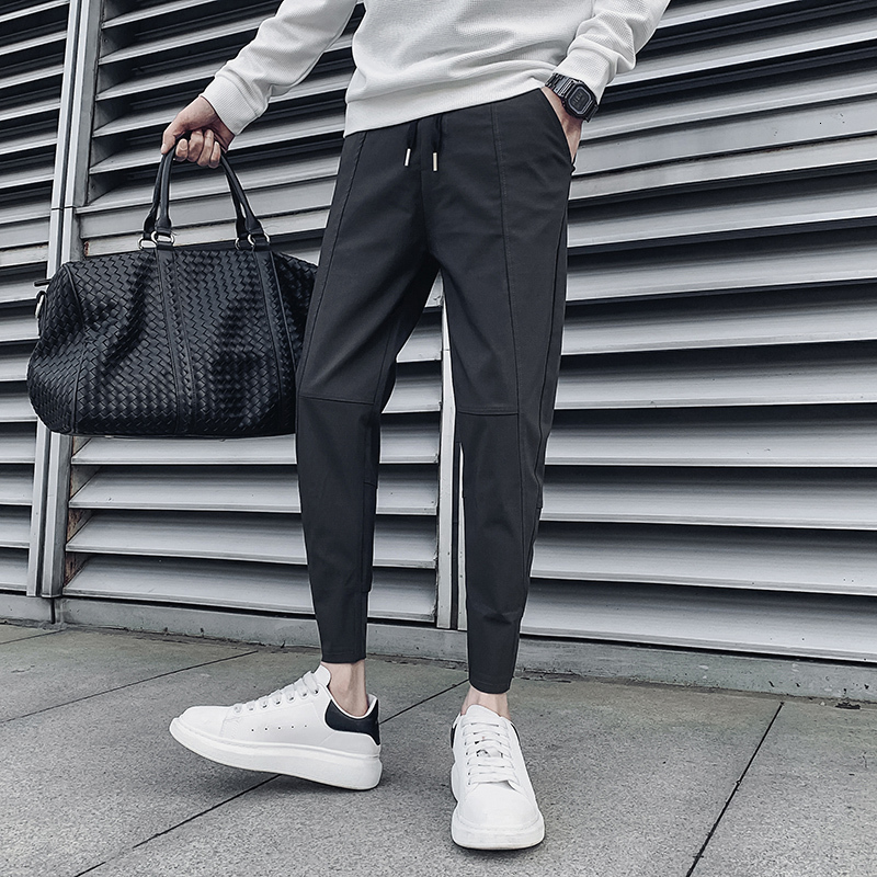 Men's Pants Black/Gray Summer Ankle Length Slim Fit Casual Thin Harem Pants Men Clothing Streetwear Hip Hop Joggers Trousers Male 36-28 230327