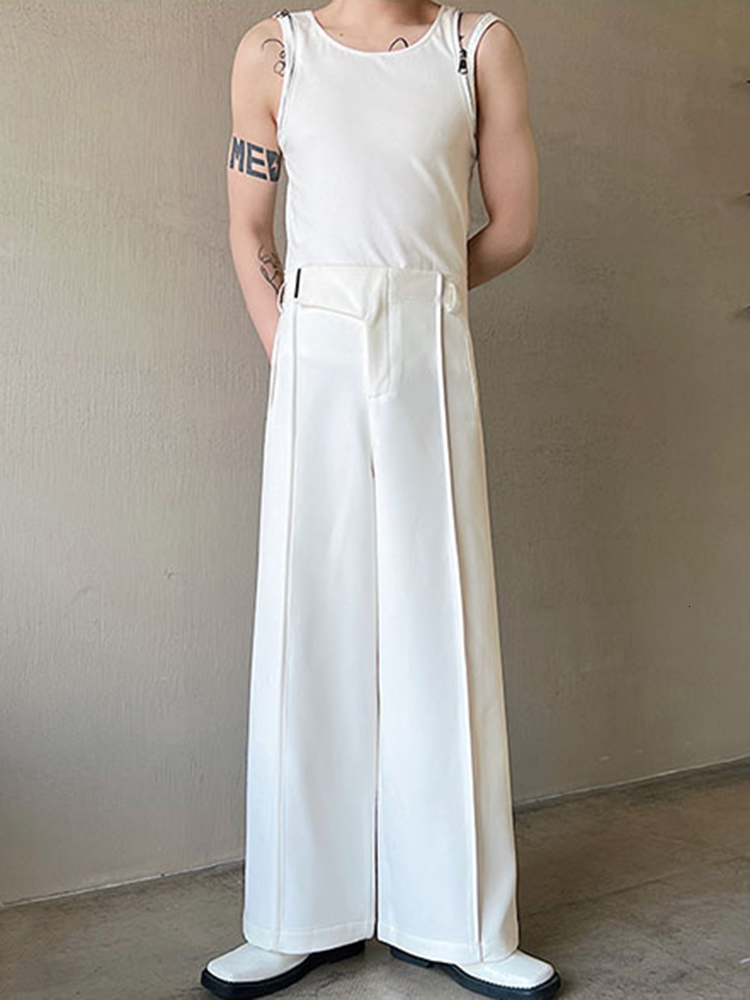 Men's Pants IEFB Men's Casual Wide Leg Trousers Korean Style Personalized Bright Line Decoration Fashionable Elastic Waist Trousers 230327