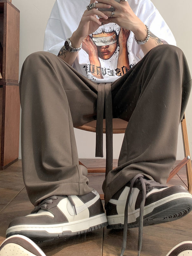 Men's Pants Gmiixder Vintage Fall/winter Men Pants Oversize Straight Tube Fashion High Street Bottom Elastic Waist Wide Leg Casual Trousers 23032