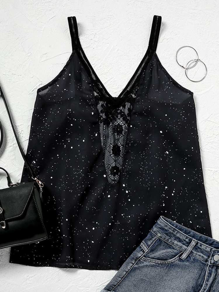 Camisoles Tanks Sexy Deep V Neck Women Mesh Splicing Camisole Hollow Out Front Vest Summer Spaghetti Strap Cami Tank Tops Sleeveless Shirts 230327