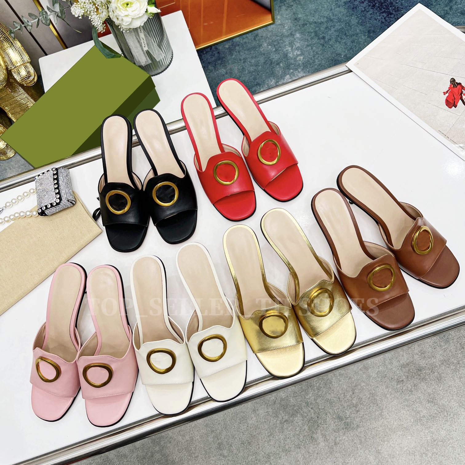 Women Slipper Leather Sandal Metallic Heel Slide Gold-Toned Decorating Mid-Heel Slides Summer Casual Dress Shoes, Ivory 7cm
Women Slipper Leather Sandal Metallic Heel Slide Gold-Toned Decorating Mid-Heel Slides Summer Casual Dress Shoes, Ivory 7cm
