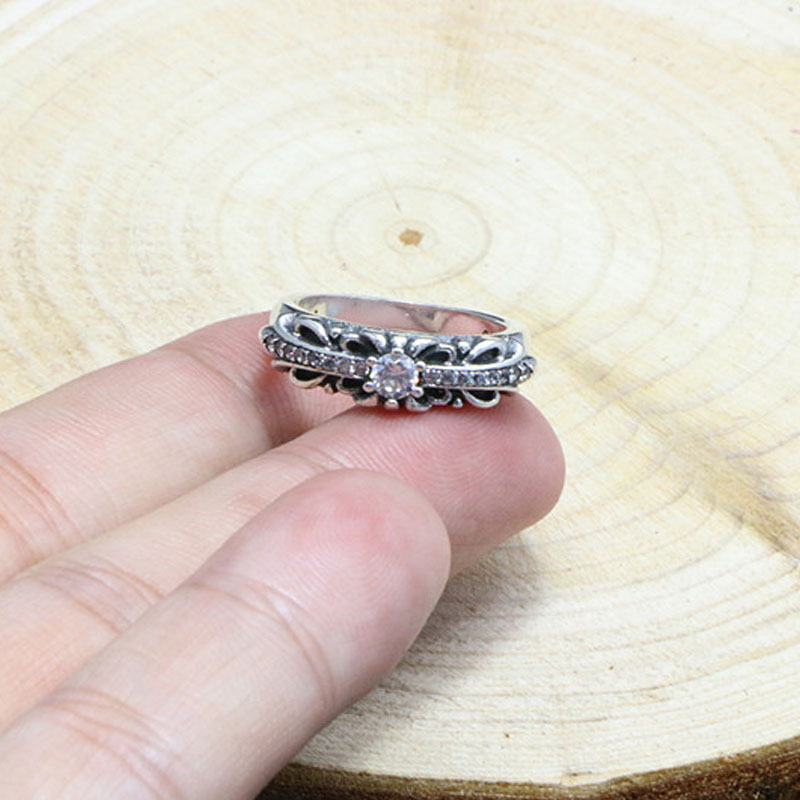 A93 S925 Sterling Silver Ring Fashion Retro Personality Cross Flower Embedding Diamond Hip Hop Letter Net Red Versatile Punk Style Jewelry Gift for Lo