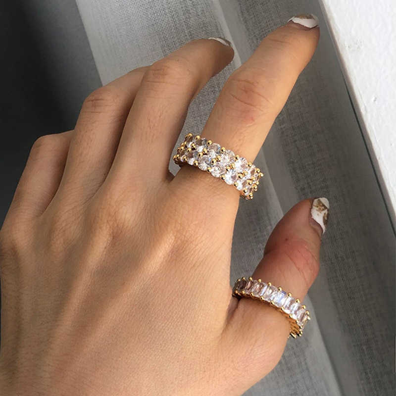 Band Rings Chic Cuban Link Chain Rings for Women Shiny Ice Out Zirconia Tennis Ring Micro Pave Crystal Fashion Accessories Hip Hop Jewelry Z0327