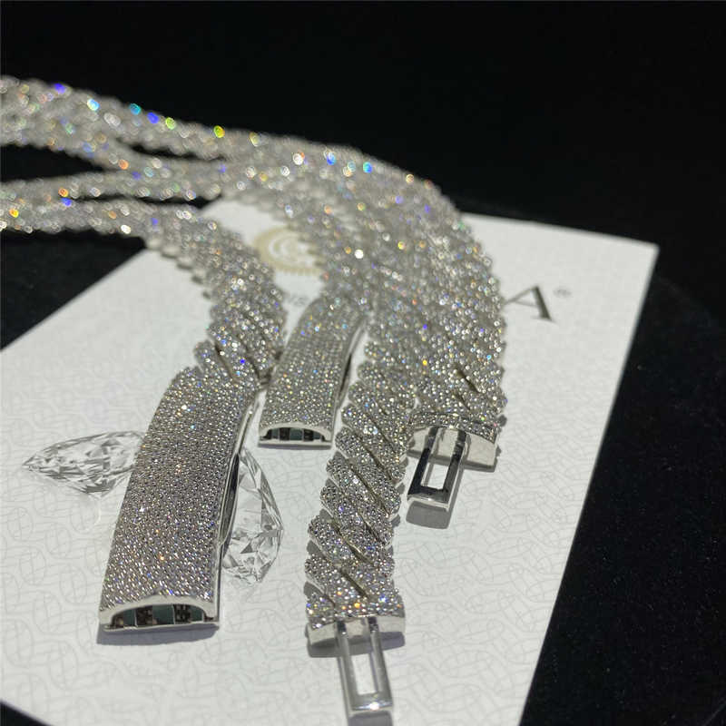12mm/10mm VVS1 Moissanite Iced Out Cuban k Chain in Sier