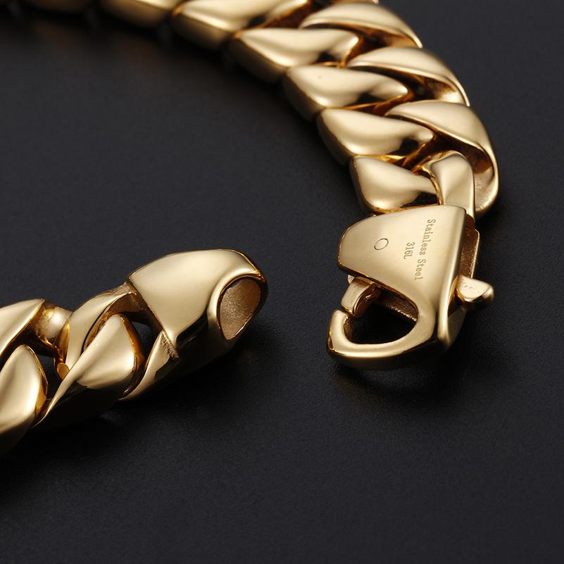 Charm Bracelets Gold Plated Stainless Steel Miami Cuban Curb Link Chain Bracelet for Men Classic Friends Men's Bracelets Jewelry Accessories 2303