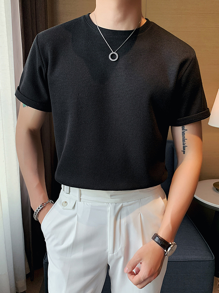 Men's T-Shirts Men Summer Solid Color Ice Silk Knit Shirts Male O-neck Casual Tees Men's Sim Fit Short Sleeve Sweater T-shirts 230327