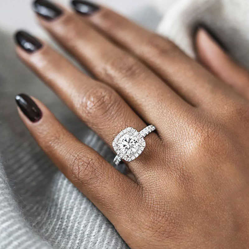 Band Rings Wedding Engagement Rings Set For Women Couple Square Silver Color Crystal Birde Marriage Zircon Ring Dazzling Trend Jewelry R531 Z0327