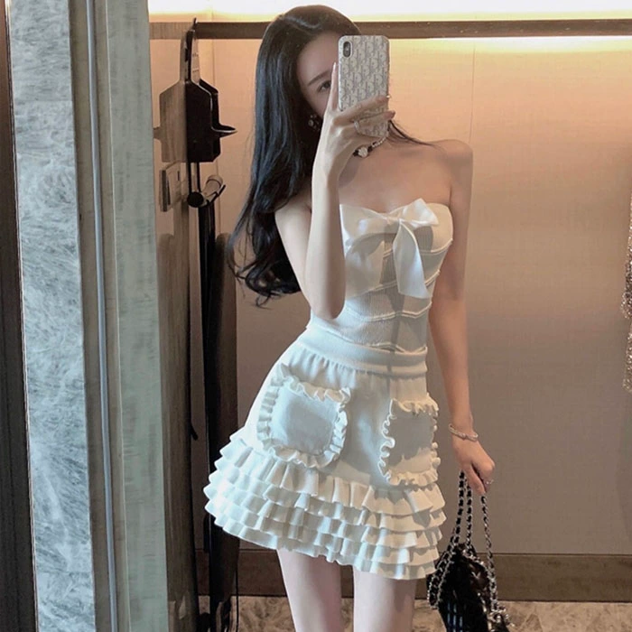 Ladies skirts white temperament ruffled high waist slim cake short skirt SML