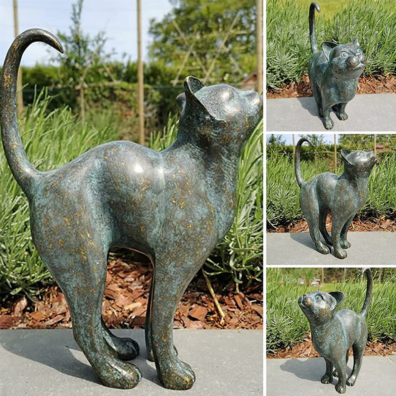 Other Home Decor Garden Cat Statues Beautiful Round Back Outdoor Sculpture Animal Resin Ornaments 230327