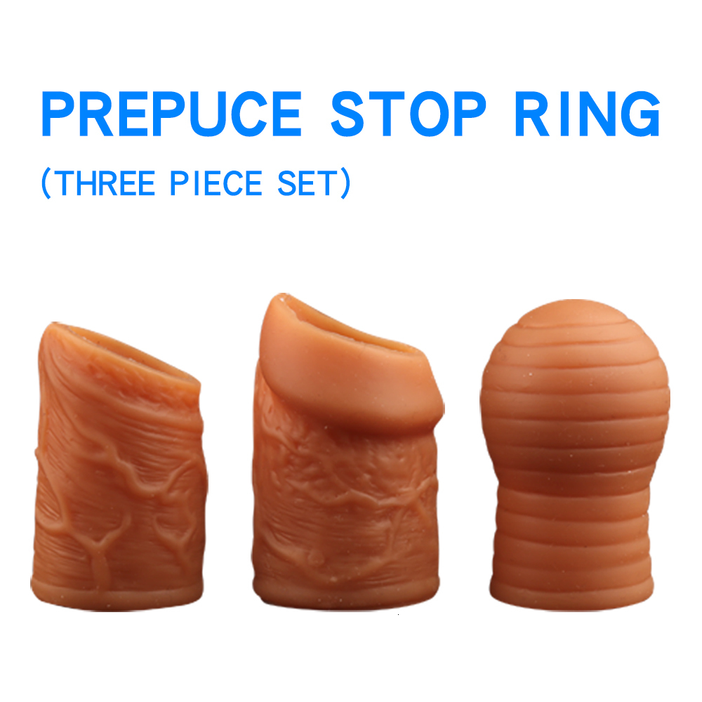 Masturbators 3PCS Silicone Foreskin Penis Cock Ring Sleeve Extension Prolong Delay Ejaculation Glans Penis Enlarger Sleeve Sex Toy for Men 230327