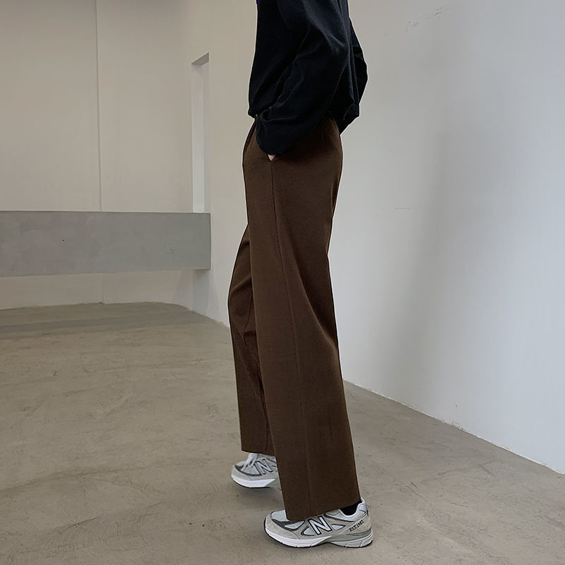 Men's Pants Winter Thick Woolen Pants Men Warm Fashion Cotton Black/Brown Suit Pants Men Loose Straight Pants Mens Casual Trousers S-2XL 230327