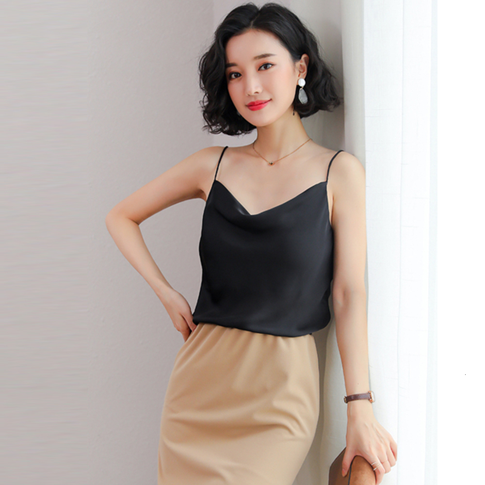 Camisoles Tanks Gkfnmt Women Tank Top Summer Sexy Sleeveless Faux Silk Shirt Cami Loose Female Crop Tops Vest Ladies Black White Yellow 230327