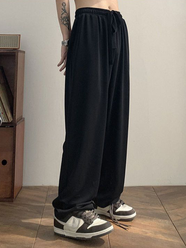 Men's Pants Gmiixder Vintage Fall/winter Men Pants Oversize Straight Tube Fashion High Street Bottom Elastic Waist Wide Leg Casual Trousers 23032