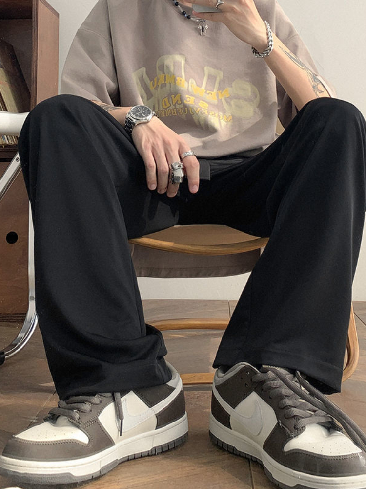 Men's Pants Gmiixder Vintage Fall/winter Men Pants Oversize Straight Tube Fashion High Street Bottom Elastic Waist Wide Leg Casual Trousers 23032