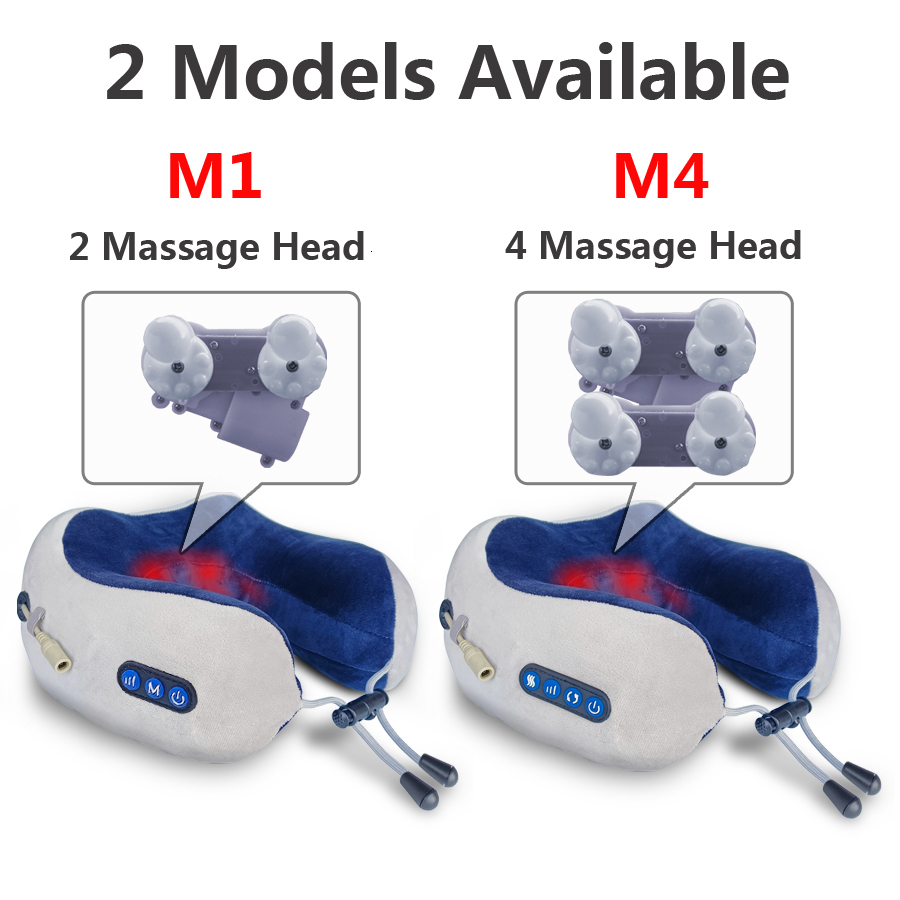 Massaging Neck Pillowws RLESMEN 4 Heads Travel Pillow Neck Massager Relaxation Heating Vibrator U-shaped Cervical Vertebra Electric Massage Health Car