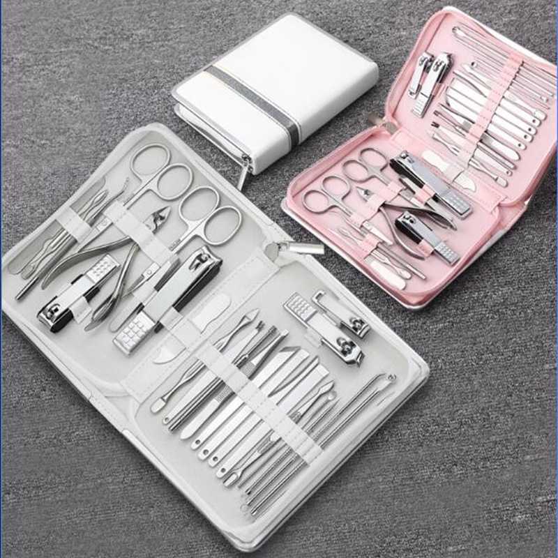 Nail Manicure Set 11-26 Pcs Professional Stainless Steel Nail Clippers Manicure Set Cutter Scissor Cuticle Nipper Nail Tools Set Travel Case Kit 23032