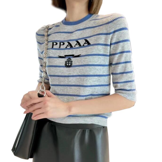 Spring new top fashion womens knits designer luxury Stretch half Sleeve striped gray classic women's T-shirt Comfortable cotton 
Spring new top fashion womens knits designer luxury Stretch half Sleeve striped gray classic women's T-shirt Comfortable cotton