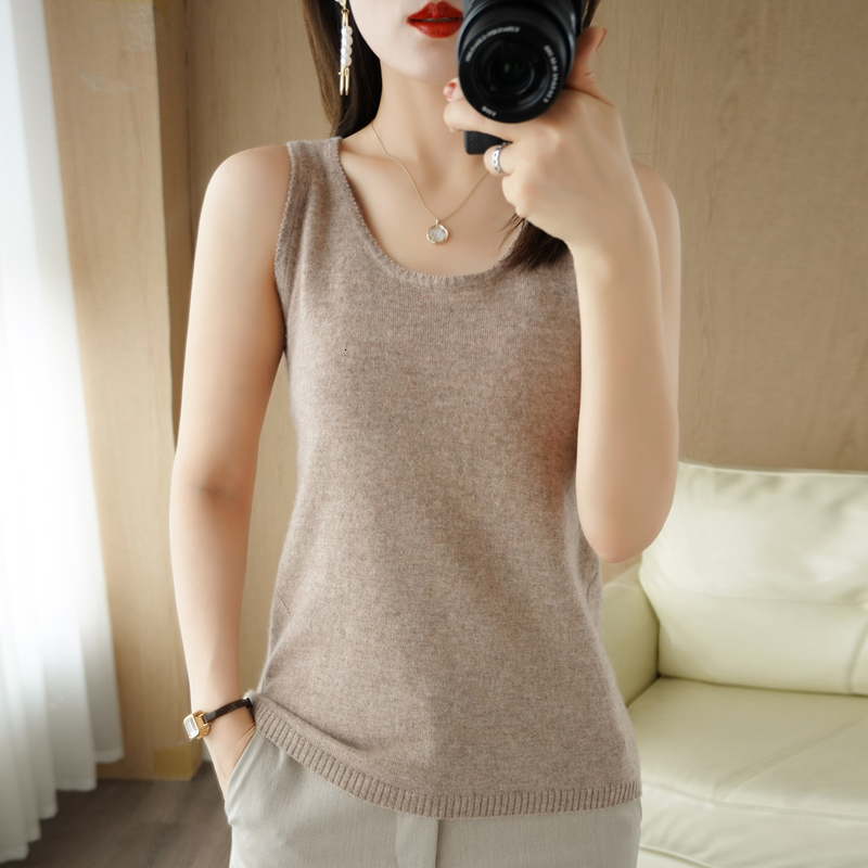 Camisoles Tanks BELIARST 100% Pure Wool Sling Sspring and Autumn Women's Pullover Vest Slim Knit Tops Women's Solid Color T-Shirt 230327