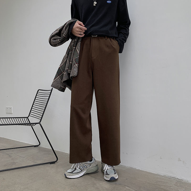 Men's Pants Winter Thick Woolen Pants Men Warm Fashion Cotton Black/Brown Suit Pants Men Loose Straight Pants Mens Casual Trousers S-2XL 230327