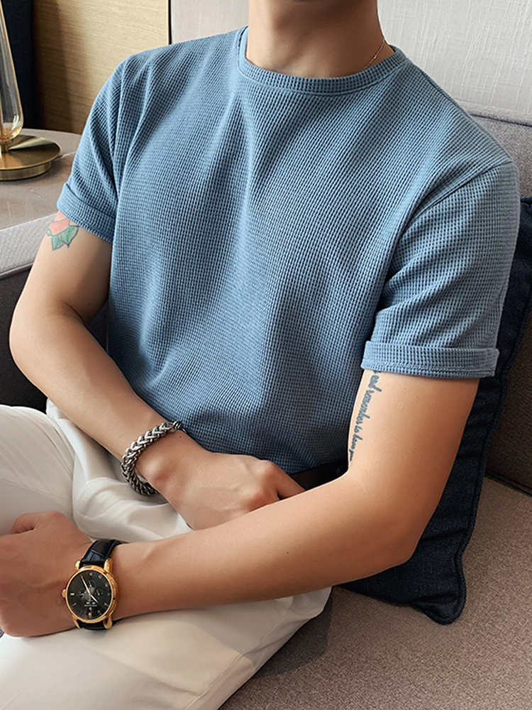 Men's T-Shirts Men Summer Solid Color Ice Silk Knit Shirts Male O-neck Casual Tees Men's Sim Fit Short Sleeve Sweater T-shirts 230327