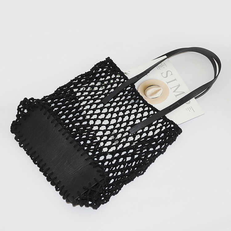 CMM Beach Bags 2023 Summer Hollow Rectangular Pu Hand Cotton Rope Handwoven Series Holiday Straw Woven Net Women s Big 230327