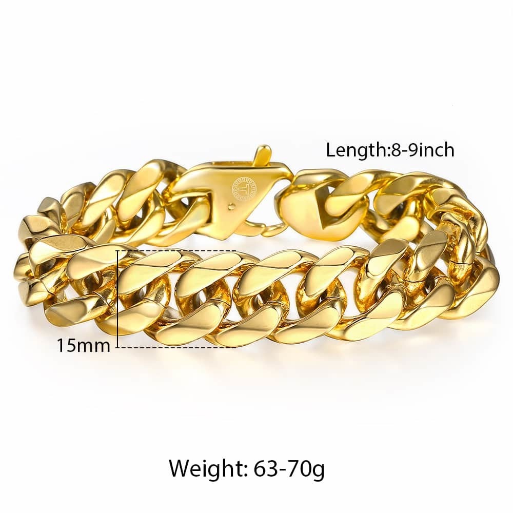 Charm Bracelets 316L Stainless Steel Cuban Curb Bracelet for Men Boy 15mm Heavy Chain Link Bracelet Gold Color Drop Jewelry 79 HB506 230325