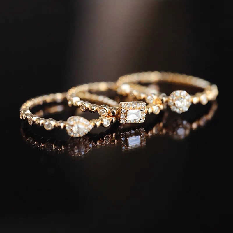 Band Rings Trendy Korean Women's Dainty Ring Concise Geometry Zirconia Gold Color Stacking Rings Crystal Jewelry Dropship Suppliers R742 Z0327