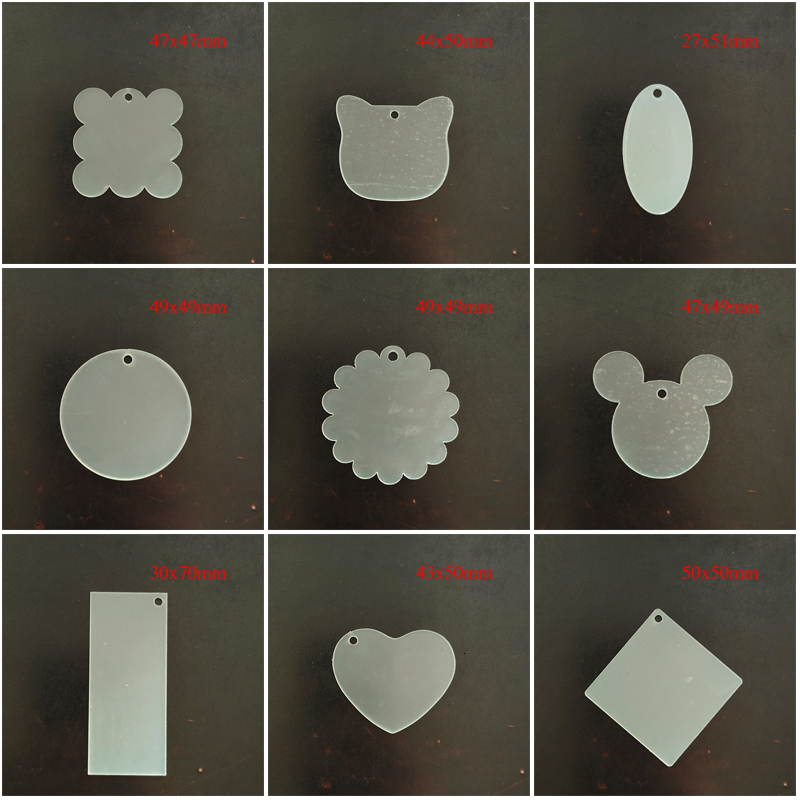 Charms 40PcsLot Acrylic Blank Charms Round Heart Flower Geometric Transparent Acrylic Card Charm for Jewelry Making Diy Keychain Craft 230325