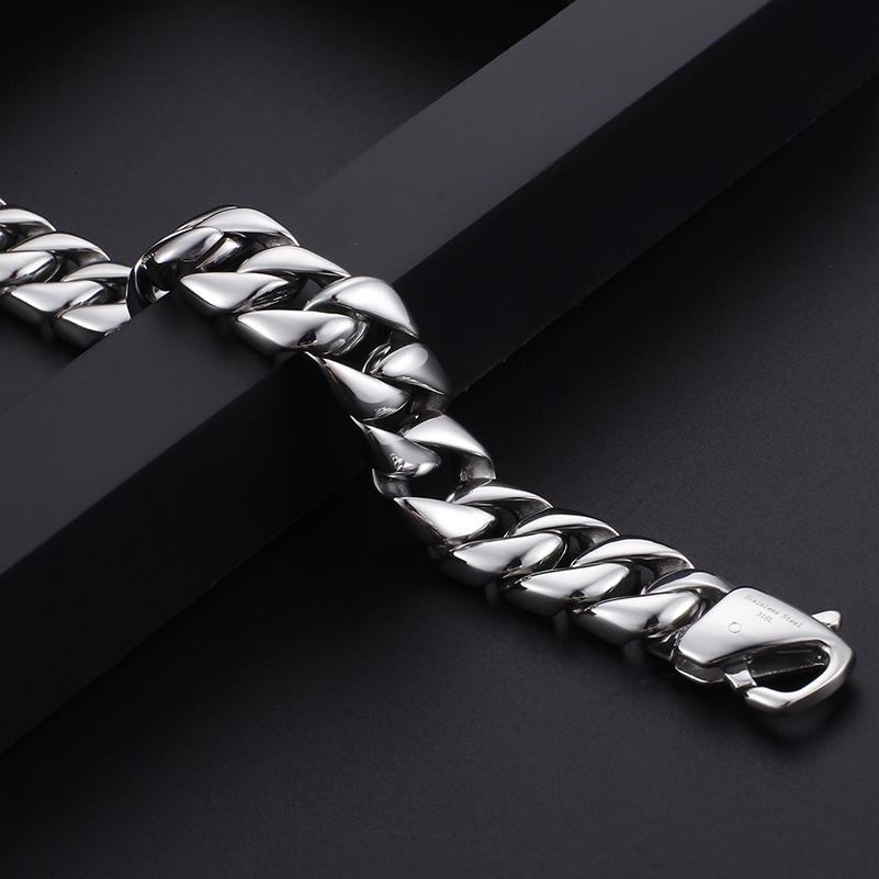 Charm Bracelets Gold Plated Stainless Steel Miami Cuban Curb Link Chain Bracelet for Men Classic Friends Men's Bracelets Jewelry Accessories 2303