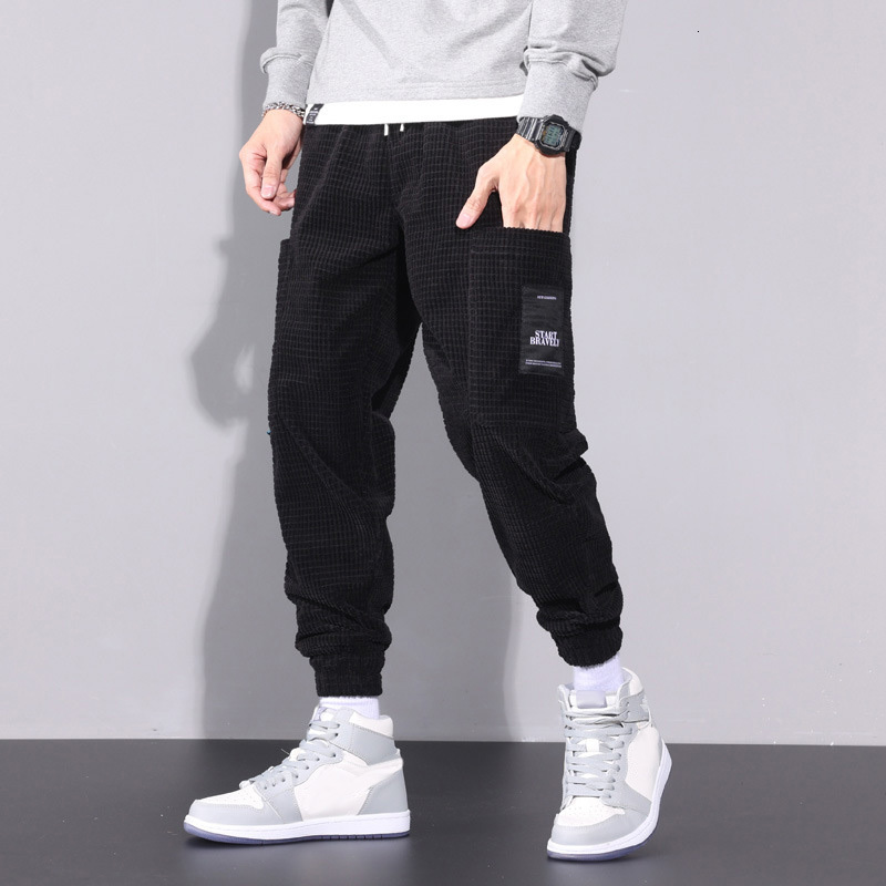Men's Pants Men's Trousers Solid Color Fashion Pocket Autumn Winter Joggers Full Length Casual Harem Pants Corduroy Male Sweatpants 230327