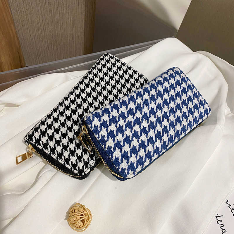 Wallets Europe and United states Houndstooth women wallet Textile cloth Zipper Long Wallet ID Card Money Holder Women's Clutch G230327