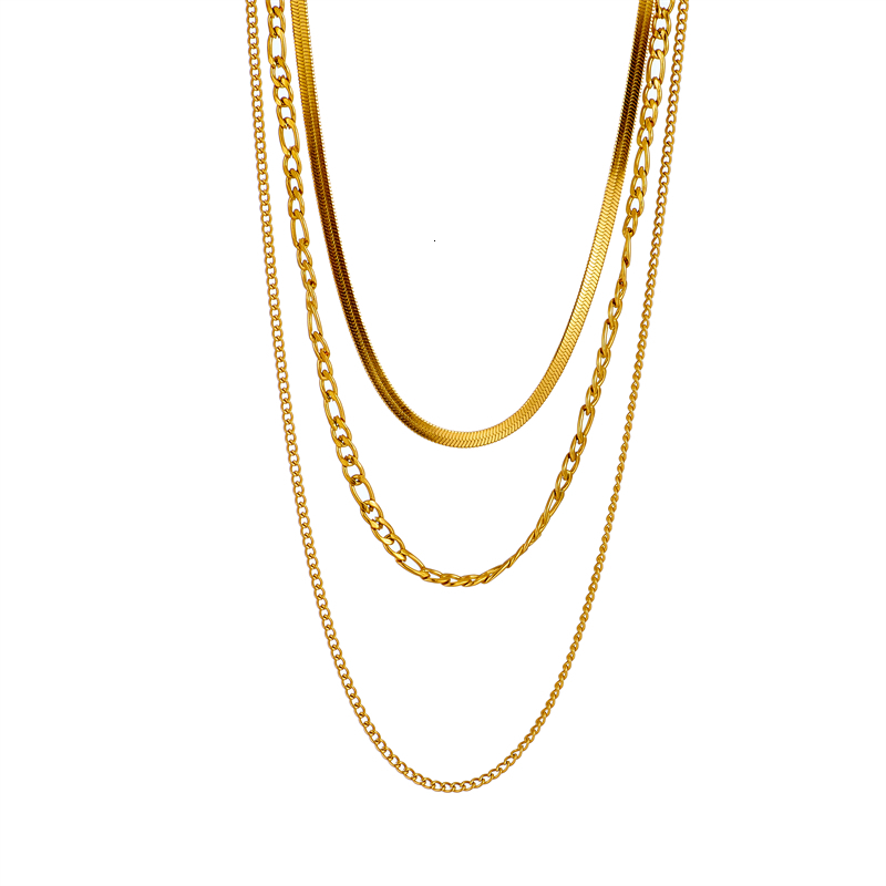 Strands Strings DIEYURO 316L Stainless Steel Gold Color 3 Chains Necklace For Women Punk Street Trend Rustproof Neck Jewelry Gift Bijoux 230325