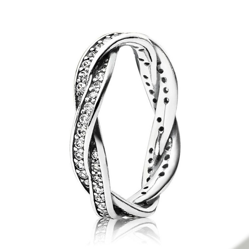 Sparkling Twisted Lines Ring Authentic Sterling Silver Wedding Party Jewelry For Women Girlfriend Gift Full CZ Diamond Rings with Retail Box
