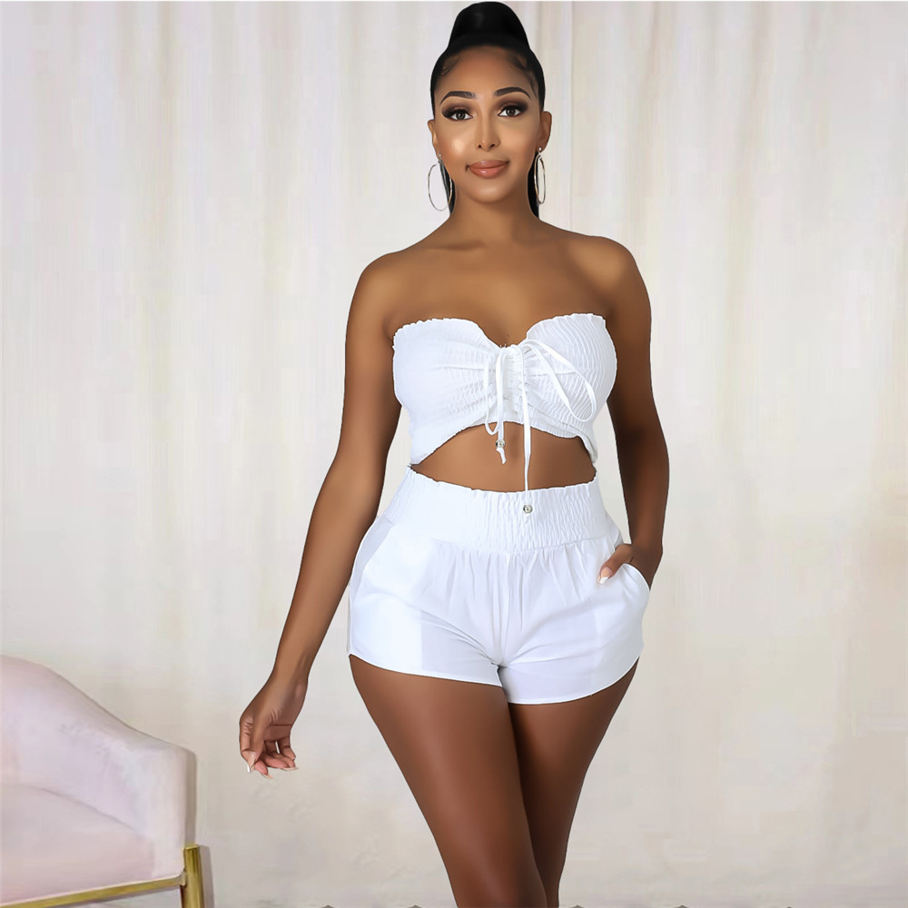 2023 Designer Summer Outfits Women Tracksuits Plus size 3XL Two Pieces Sets Sexy Strapless Tank Crop Top and Shorts Matching Sets Sporswear Fitness Sw
