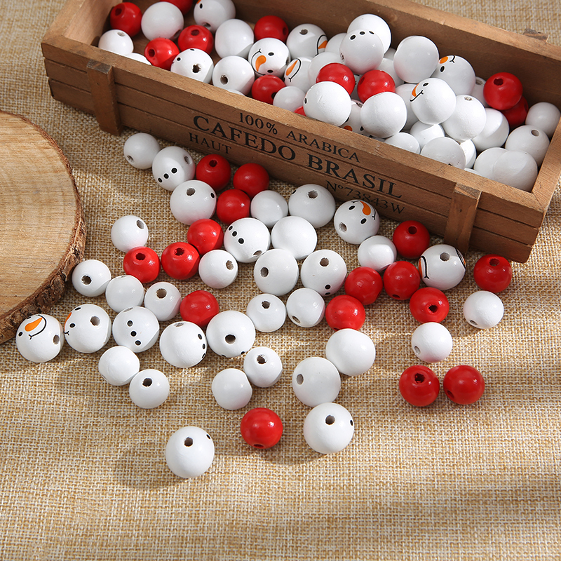 Other 200Pcs Christmas Snowman Wooden Beads Winter Christmas DIY Wreath Party Decoration Custom Crafts Bracelet Jewelry Accessories 230325