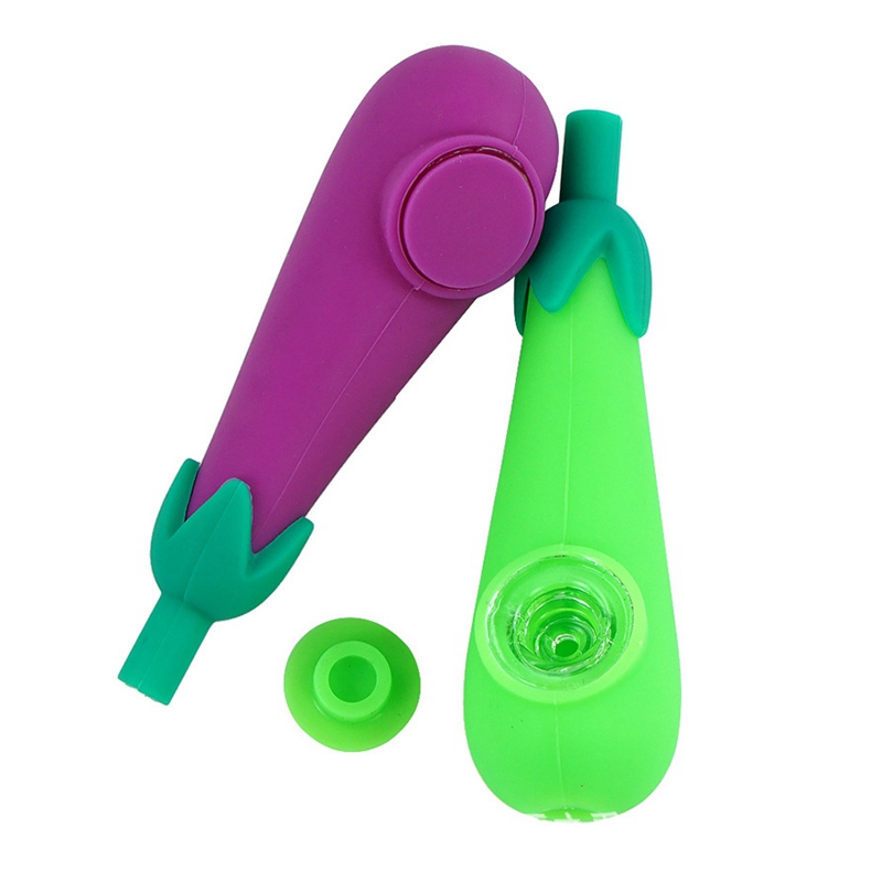 Latest Colorful Eggplant Style Pipes Silicone Herb Tobacco Oil Rigs Glass SingleHole Filter Bowl Portable Handpipes Smoking Cigarette Hand Holder Tube DHL