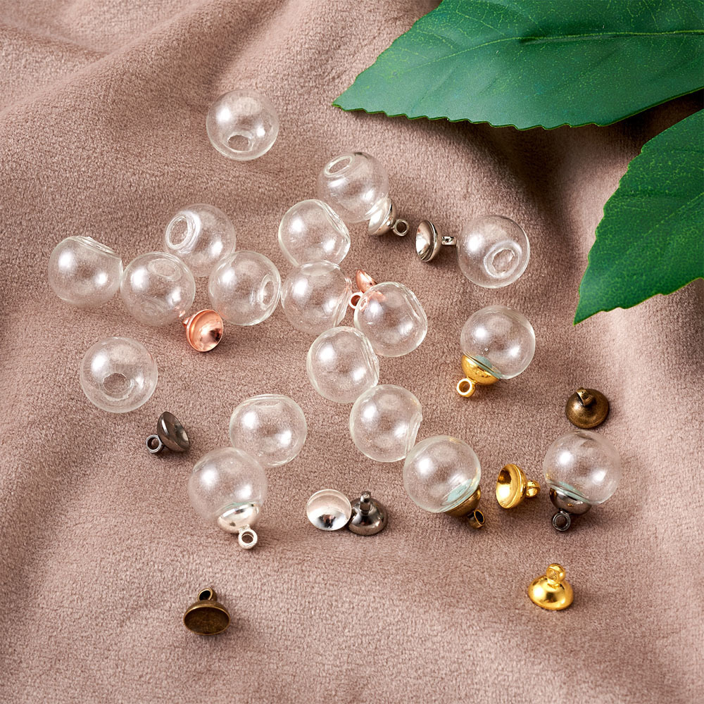 Charms 60Pcsbox Clear Glass Bottle Charms Mini Globe Ball Empty Bottles Pendant with Cap Bail For Jewelry Making DIY Earring Necklace 230325