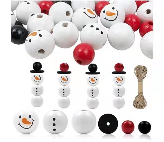 Other 200Pcs Christmas Snowman Wooden Beads Winter Christmas DIY Wreath Party Decoration Custom Crafts Bracelet Jewelry Accessories 230325