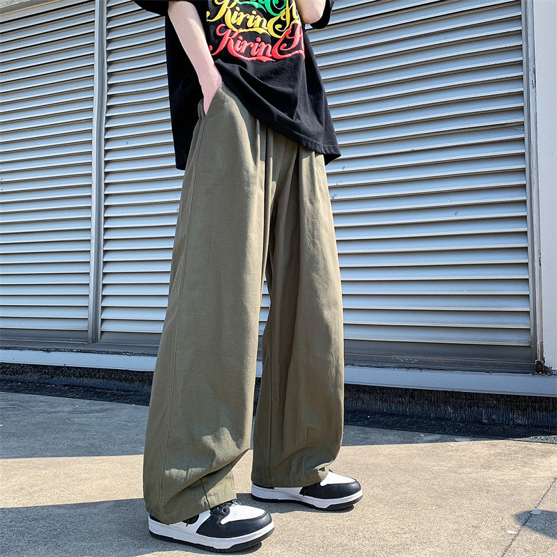 Men's Pants Spring Cotton Wide Leg Pants Men Fashion Solid Color Casual Pants Men Streetwear Korean Loose Straight Pants Mens Trousers M-2XL 2303