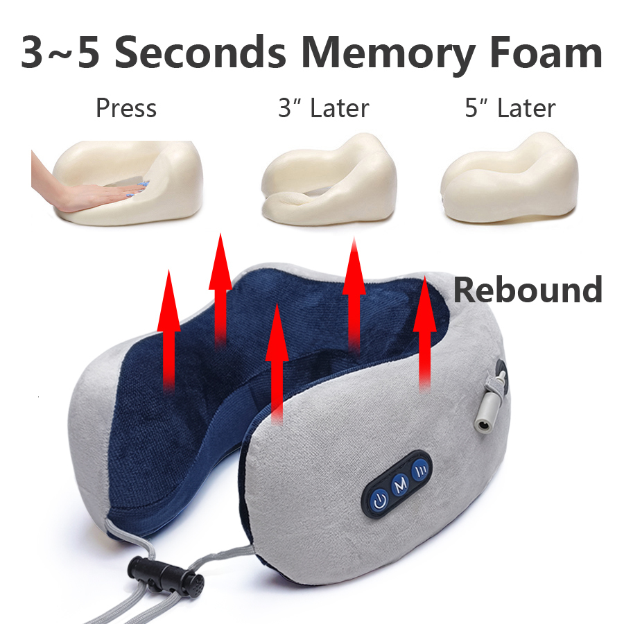 Massaging Neck Pillowws RLESMEN 4 Heads Travel Pillow Neck Massager Relaxation Heating Vibrator U-shaped Cervical Vertebra Electric Massage Health Car