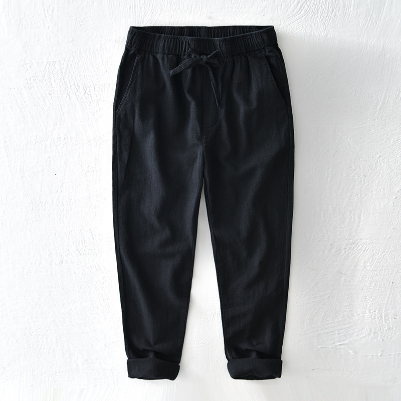 Men's Pants Autumn Spring Men Linen Pants Hemp Cotton Mixed Breathabe Drawstring Straight Casual Trouser in Thickened GB-L8223 230327