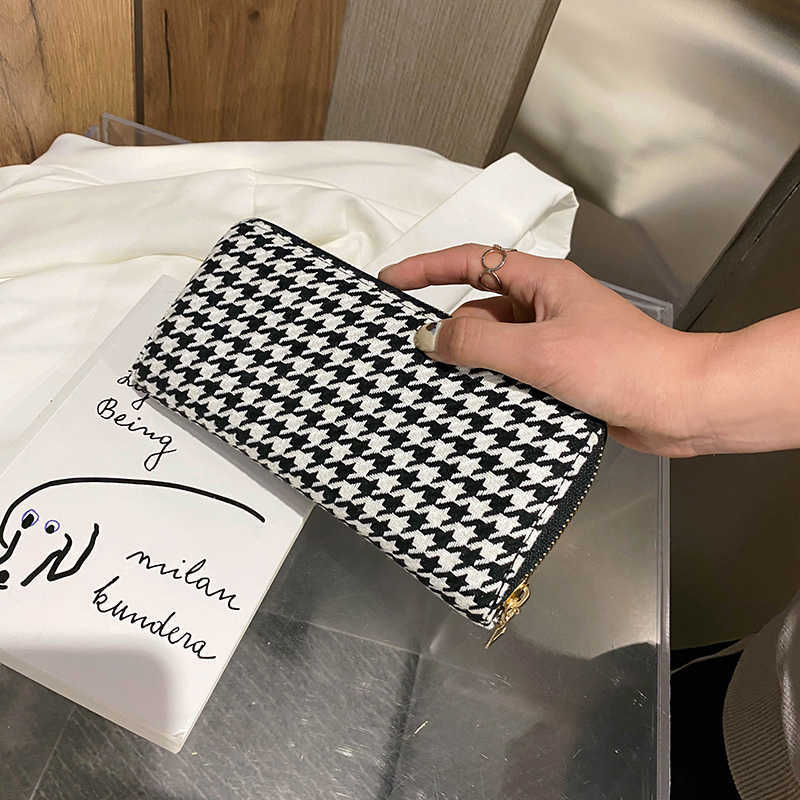 Wallets Europe and United states Houndstooth women wallet Textile cloth Zipper Long Wallet ID Card Money Holder Women's Clutch G230327