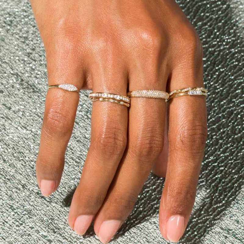 Band Rings Vintage Gold Color Ring for Women Men Trend Stacking Crystal Ring Fashion Accessories Microinlaid Zircon Jewelry Wholesale R731 Z0327