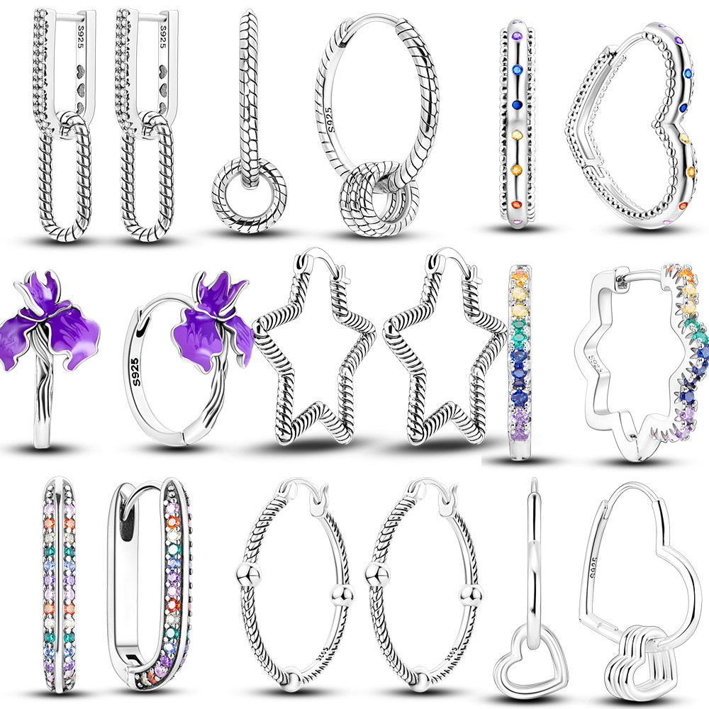 925 sterling silver earrings crystal star delta heart hole ear round suitable for womens jewelry gifts diy production