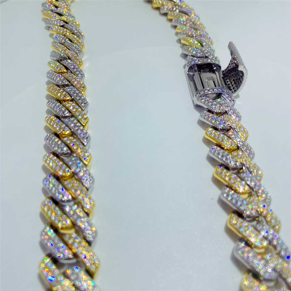 Wholesale Mens Gold Chains 14mm Iced Out Two Tone Vvs Moissanite Miami k Chain Sterg Sier Cuban Necklace